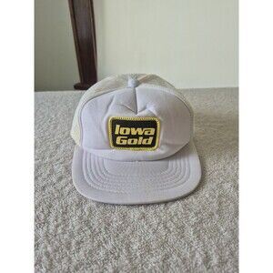 Vintage Iowa Gold Trucker Hat Snapback White Mesh Patch Farm Mining Advertising